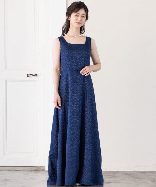 Select Shop  【ドレス3点セット】クラシックジャガードドレス　ネイビー/LL