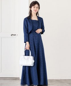 Select Shop  【ドレス3点セット】クラシックジャガードドレス　ネイビー/3L