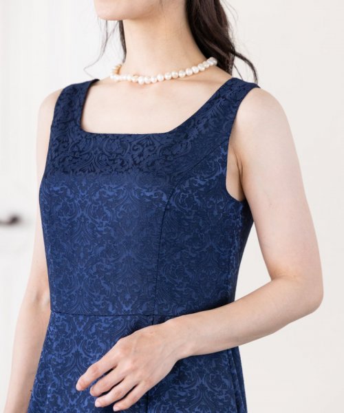 Select Shop  【ドレス3点セット】クラシックジャガードドレス　ネイビー/M