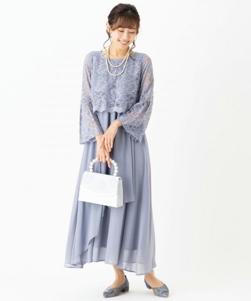 Select Shop  【授乳マタニティ】レーストップ×ラップカートドレス　ブルーグレー/4L