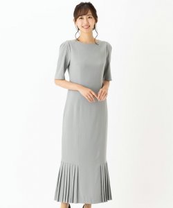 Select Shop  シンプルタイトプリーツドレス　ライトカーキ/L