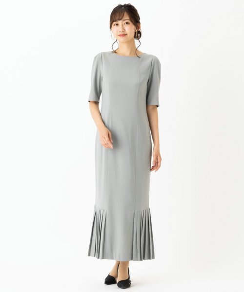 Select Shop  シンプルタイトプリーツドレス　ライトカーキ/L