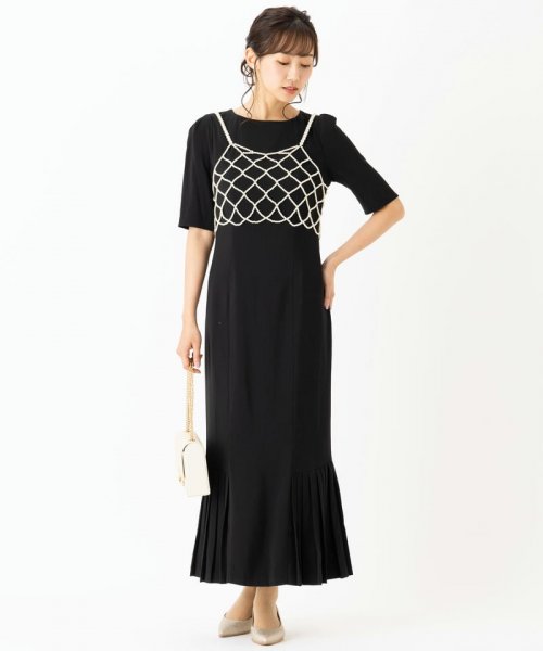 Select Shop  シンプルタイトプリーツドレス　ブラック/M