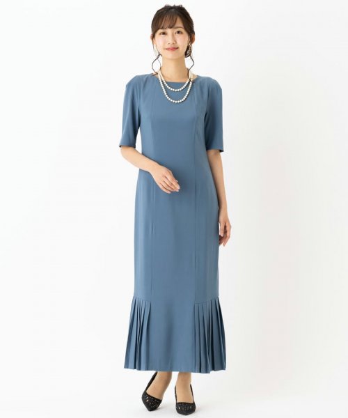 Select Shop  シンプルタイトプリーツドレス　ブルー/M