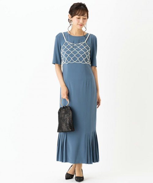 Select Shop  シンプルタイトプリーツドレス　ブルー/M