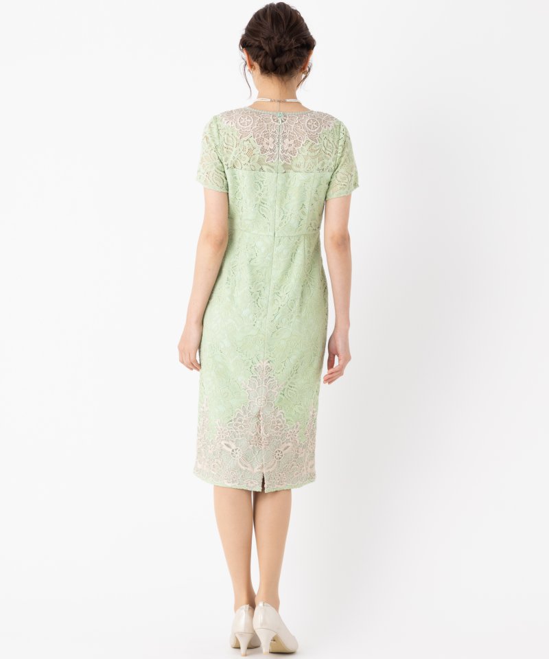 フラワーフレームタイトドレス(グリーン)