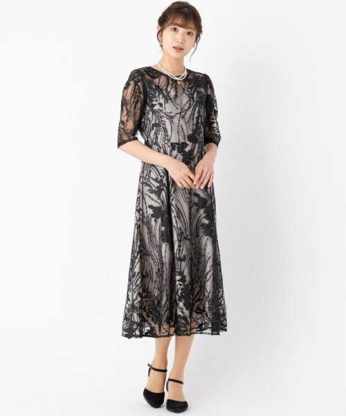 Select Shop  チュール×総刺繍ドレス　ブラック/M