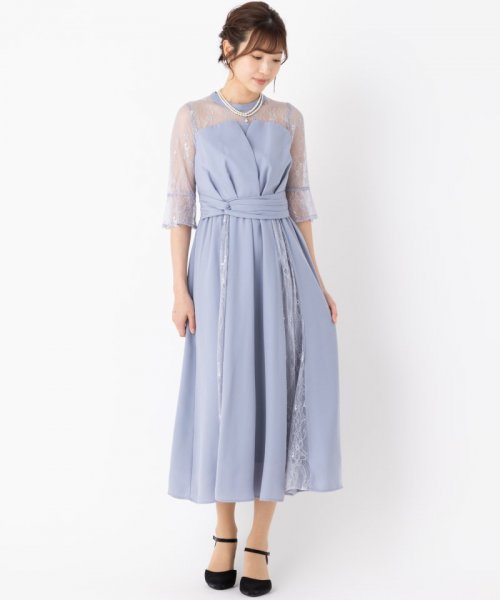 Select Shop  ビスチェ風レース切替ドレス　ブルーグレー/M