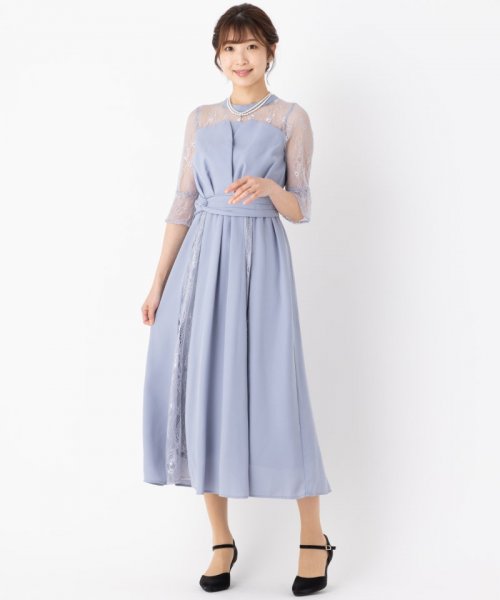 Select Shop  ビスチェ風レース切替ドレス　ブルーグレー/M