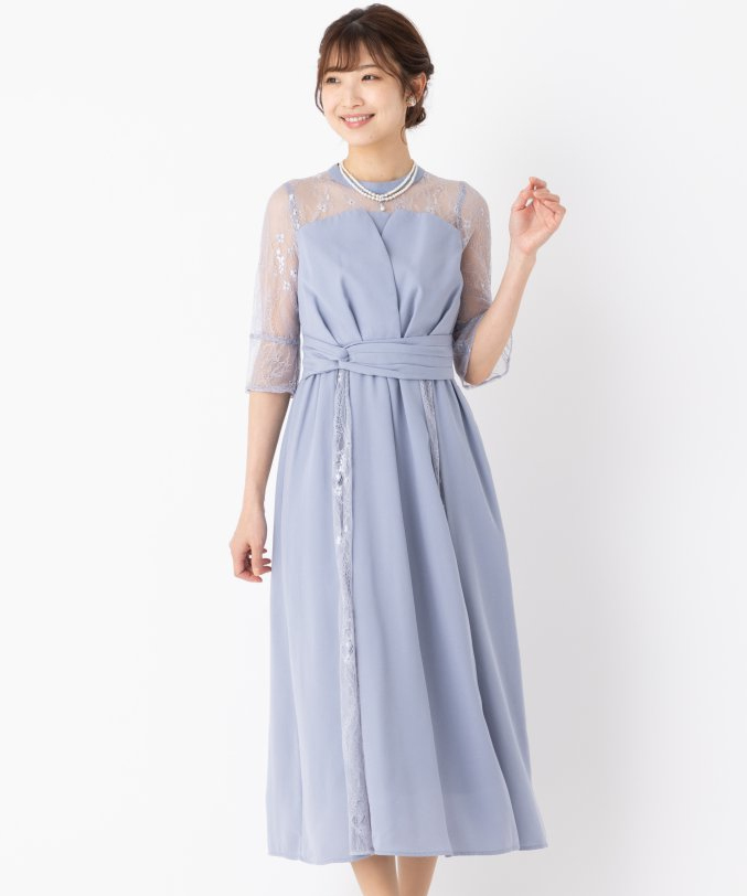 Select Shop  ビスチェ風レース切替ドレス　ブルーグレー/S