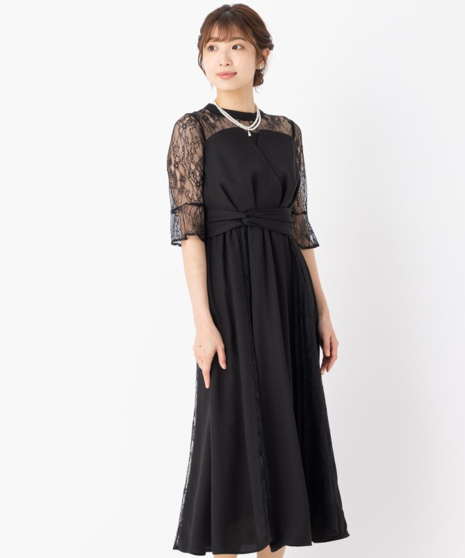Select Shop  ビスチェ風レース切替ドレス　ブラック/L