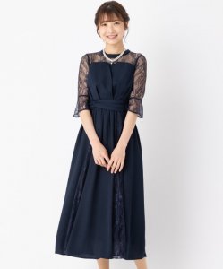Select Shop  ビスチェ風レース切替ドレス　ネイビー/L
