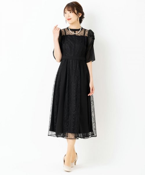 Select Shop  シフォン切替レースドレス　ブラック/M