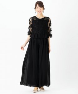 Select Shop  刺繍レース切り替えセットアップパンツドレス　ブラック/M