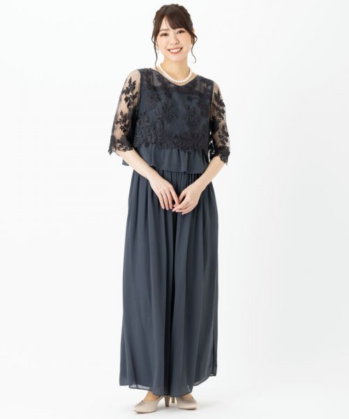 Select Shop  刺繍レース切り替えセットアップパンツドレス　アーミーカーキ/M