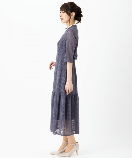 Aimer  【ドレス2点セット】エメ　マーメイドラインストライプレースドレス グレイッシュブルー/M