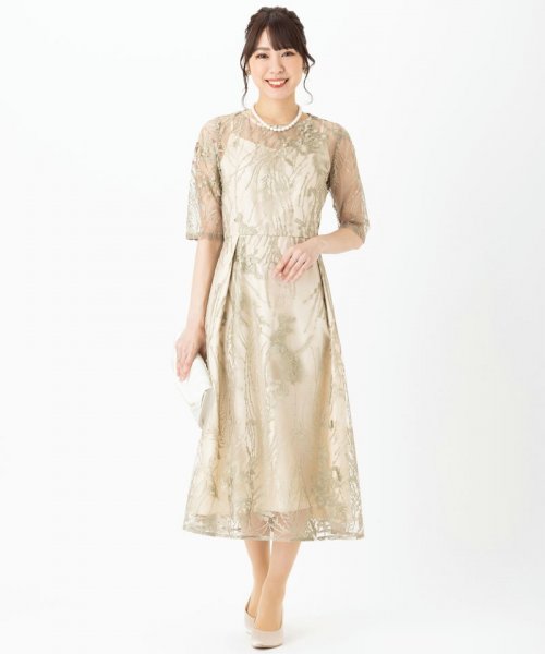 Select Shop  【ドレス2点セット】チュール×総刺繍ドレス　ライトグリーン/M