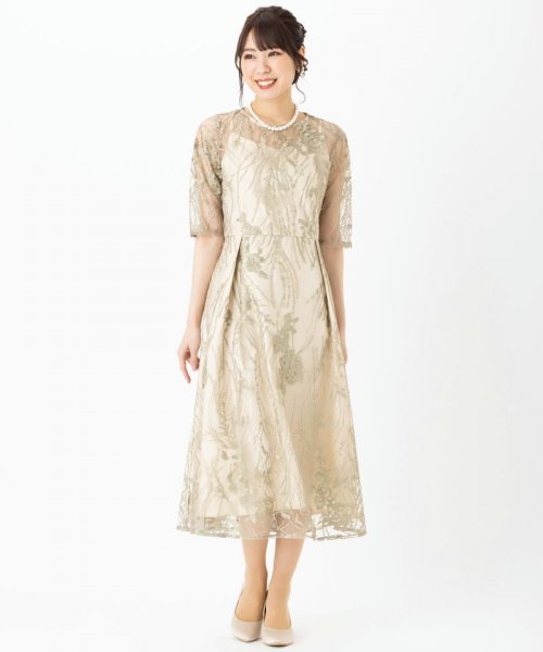 Select Shop  【ドレス2点セット】チュール×総刺繍ドレス　ライトグリーン/M
