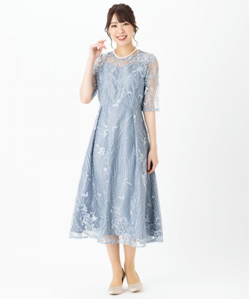 Select Shop  【ドレス2点セット】チュール×総刺繍ドレス　ブルーグレー/M