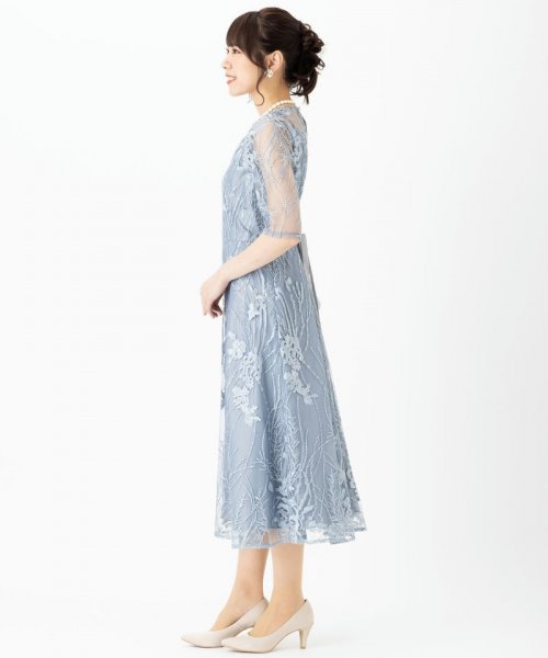 Select Shop  【ドレス2点セット】チュール×総刺繍ドレス　ブルーグレー/M