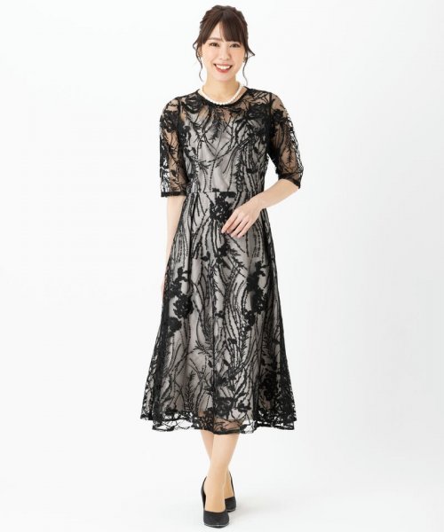 Select Shop  【ドレス2点セット】チュール×総刺繍ドレス　ブラック/M