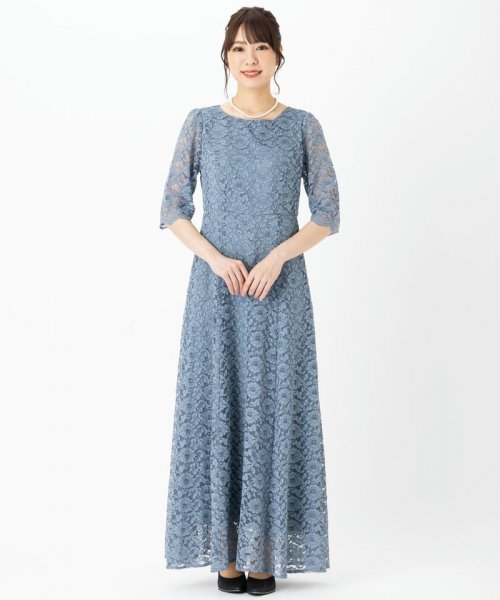 Select Shop  【ドレス3点セット】総レースロングドレス　ブルーグレー/M