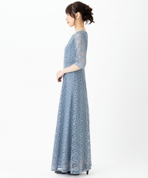Select Shop  【ドレス3点セット】総レースロングドレス　ブルーグレー/M