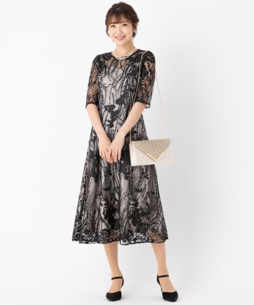 Select Shop  チュール×総刺繍ドレス　ブラック/3L