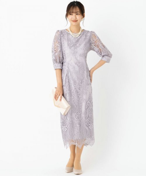 Select Shop  【ドレス2点セット】エンブロイダリーコクーンドレス　ライトラベンダー/4L