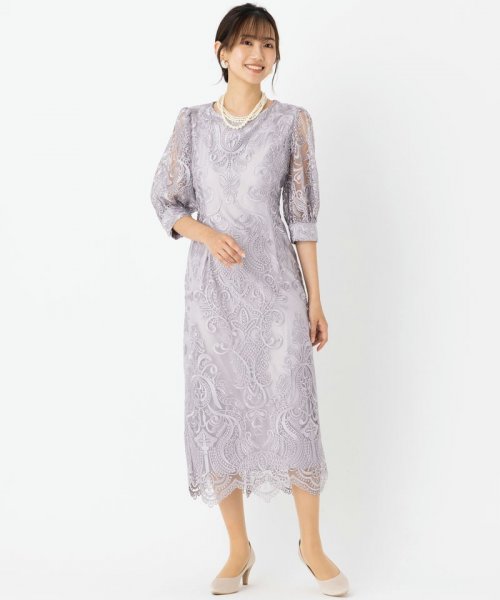 Select Shop  【ドレス2点セット】エンブロイダリーコクーンドレス　ライトラベンダー/4L