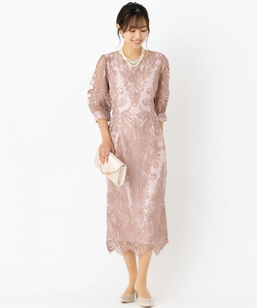 Select Shop  【ドレス2点セット】エンブロイダリーコクーンドレス　ローズピンク/4L