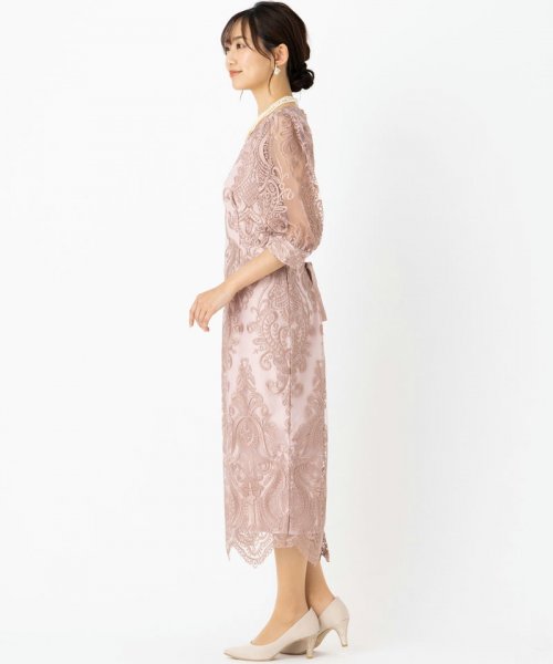 Select Shop  【ドレス2点セット】エンブロイダリーコクーンドレス　ローズピンク/4L