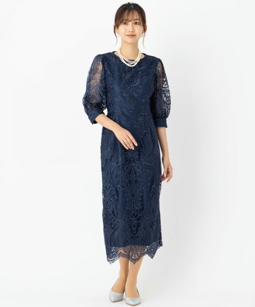 Select Shop  【ドレス2点セット】エンブロイダリーコクーンドレス　ネイビー/3L