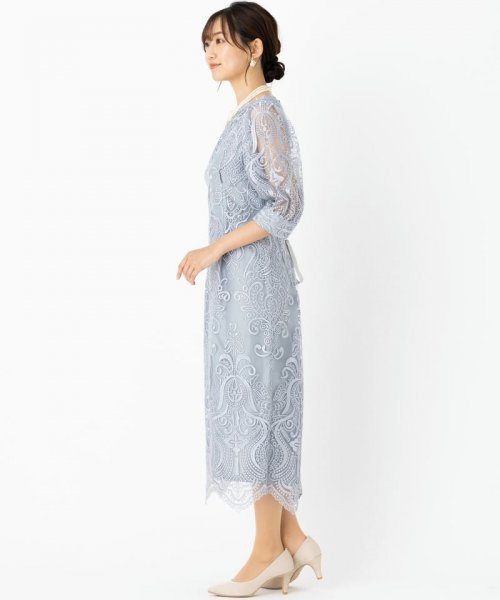 Select Shop  【ドレス2点セット】エンブロイダリーコクーンドレス　ブルーグレー/4L