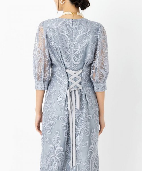 Select Shop  【ドレス2点セット】エンブロイダリーコクーンドレス　ブルーグレー/4L