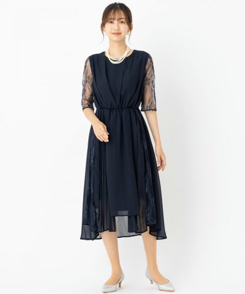 Select Shop  【ドレス2点セット】オーガンジーレースドレス　ネイビー/3L