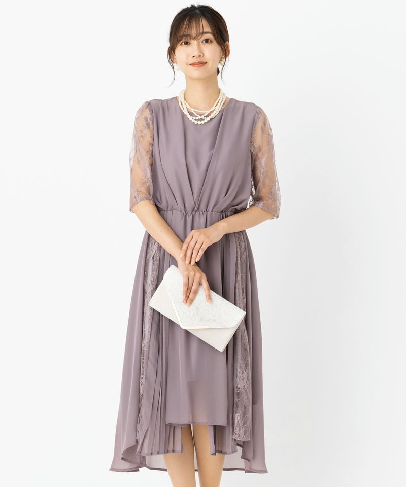 Select Shop  【ドレス2点セット】オーガンジーレースドレス　グレージュ/LL