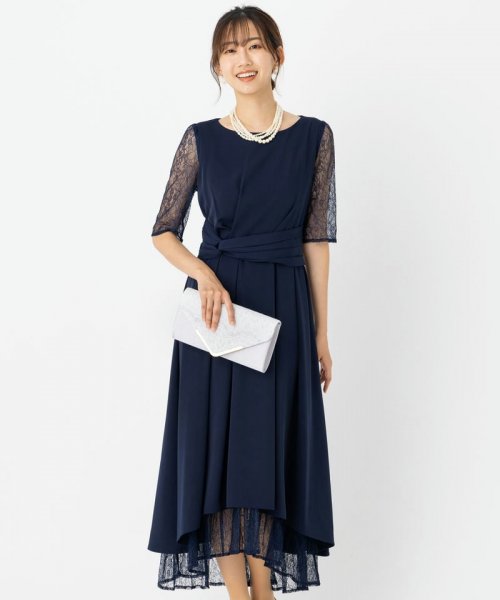 Select Shop  【ドレス2点セット】ウエストモチーフベルトドレス　ネイビー/3L