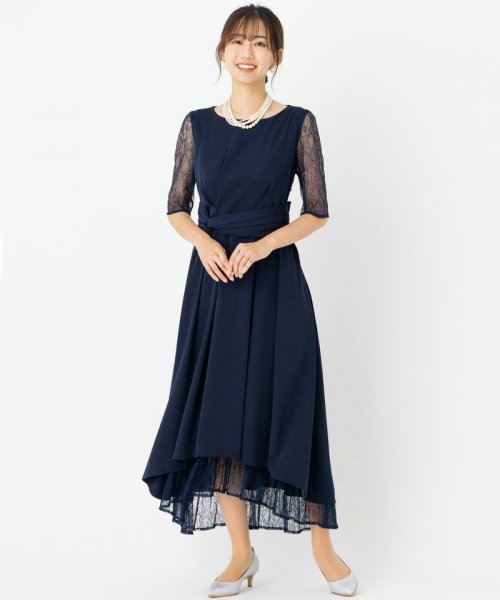 Select Shop  【ドレス2点セット】ウエストモチーフベルトドレス　ネイビー/LL