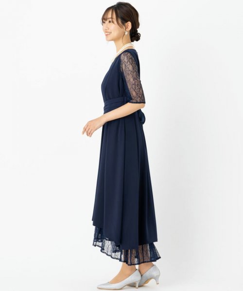 Select Shop  【ドレス2点セット】ウエストモチーフベルトドレス　ネイビー/LL