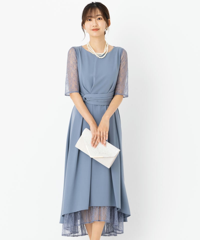 Select Shop  【ドレス2点セット】ウエストモチーフベルトドレス　ブルーグレー/M