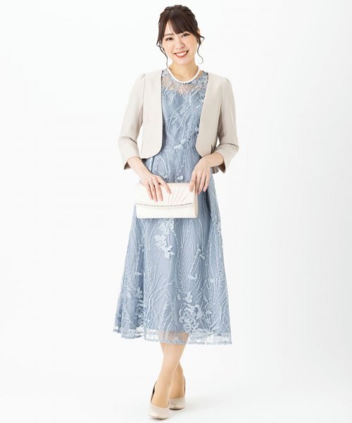 Select Shop  チュール×総刺繍ドレス　ブルーグレー/3L