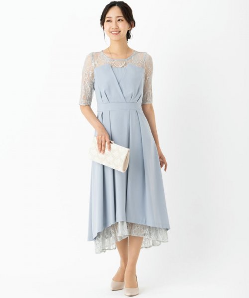 Select Shop  【ドレス2点セット】レースレイヤード風ベアトップフレアードレス　ミントブルー/M
