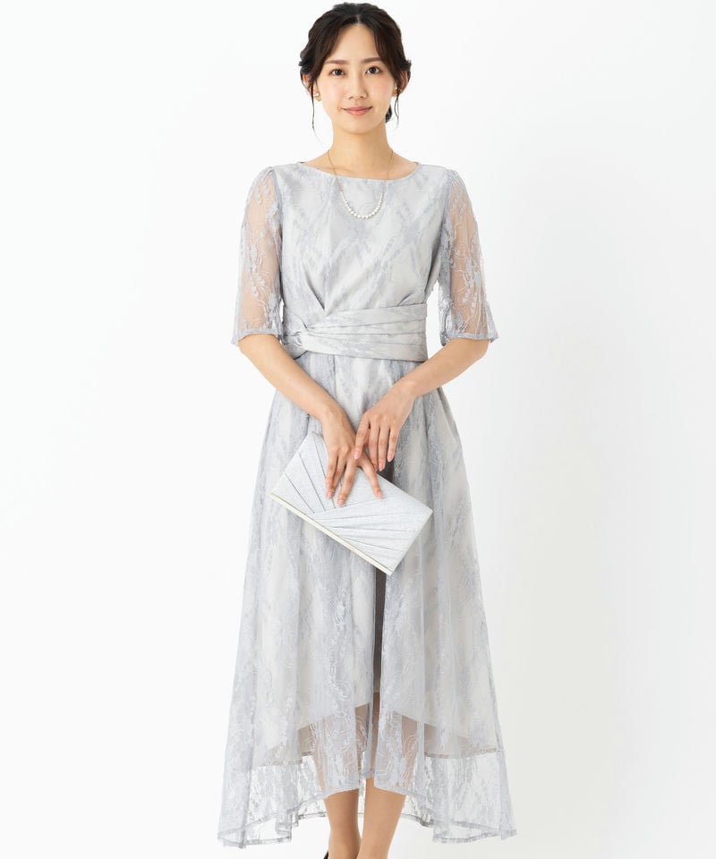 Select Shop  【ドレス2点SET】ウエストツイストオールレースドレス　グレー/S-M