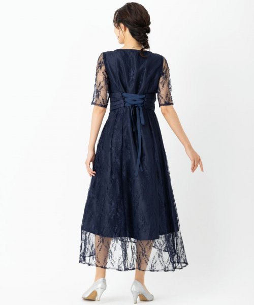 Select Shop  【ドレス2点SET】ウエストツイストオールレースドレス　ネイビー/S-M