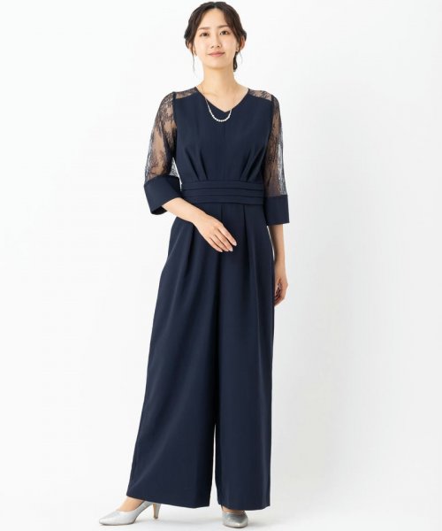 Select Shop  【ドレス2点セット】七分袖&ミモレ丈オールインワン　ネイビー/M