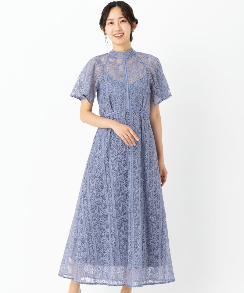 フレイアイディー　フローティング刺繍ドレス　ブルー/S