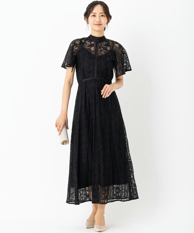 フレイアイディー　フローティング刺繍ドレス　ブラック/M