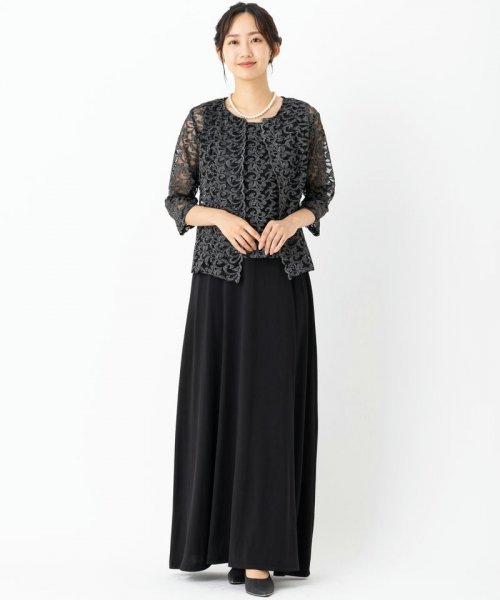Select Shop  【ドレス3点セット】ラメ刺繍アンサンブルドレス　ブラック/M