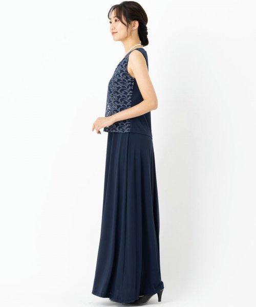 Select Shop  【ドレス3点セット】ラメ刺繍アンサンブルドレス　ネイビー/M